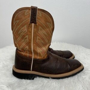 Justin Stampede Work Boots Sz 13D Brown Orange Leather Soft Square Toe WK-4560